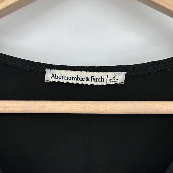 Abercrombie & Fitch Long Sleeve O-Ring V-Neck Blouse Top Black - Picture 12 of 14